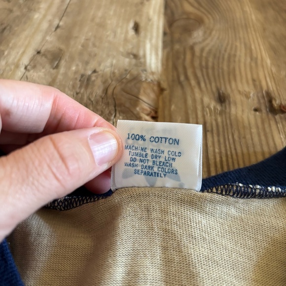 Vintage Adidas Trefoil Ringer V Neck Tan Blue T-Shirt 
USA Single Stitch - Picture 7 of 9